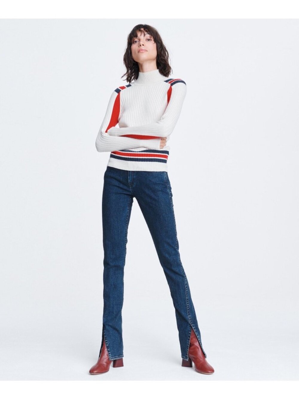 Rag & Bone Women's JULEE T-NECK Ribbed Pullover Wool Blend Sweater